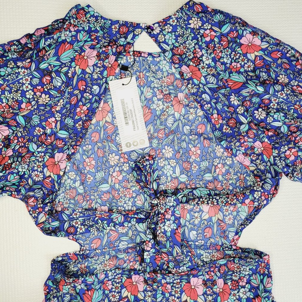 Boohoo Tiered Open Back Maxi Madaxi Dress Floral Size 8 Puff Sleeves Round Neck - Picture 13 of 14